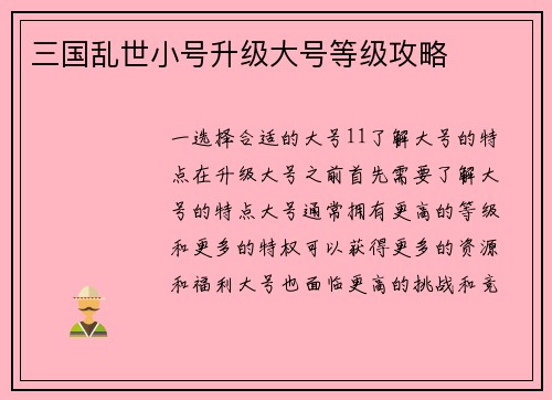 三国乱世小号升级大号等级攻略